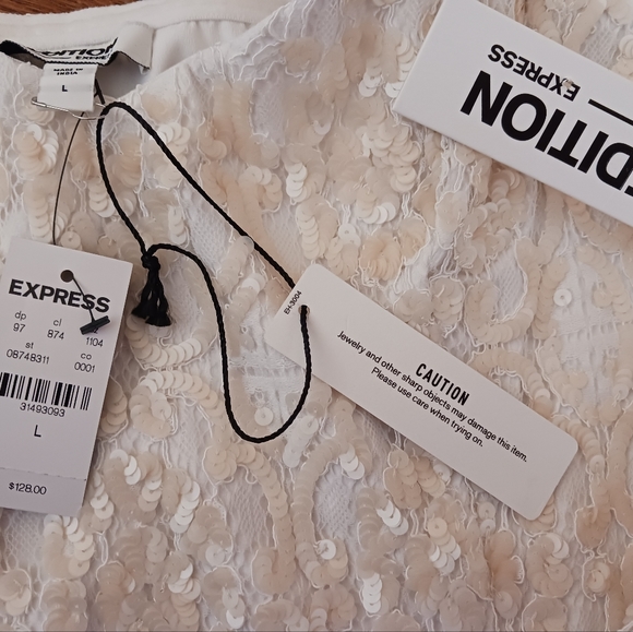 New Express Sequins WEDDING Bridal Lace Crop Top WOMENS large - Picture 9 of 9